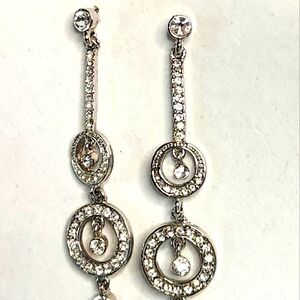 CZ Silver Circle Long Drop Earrings